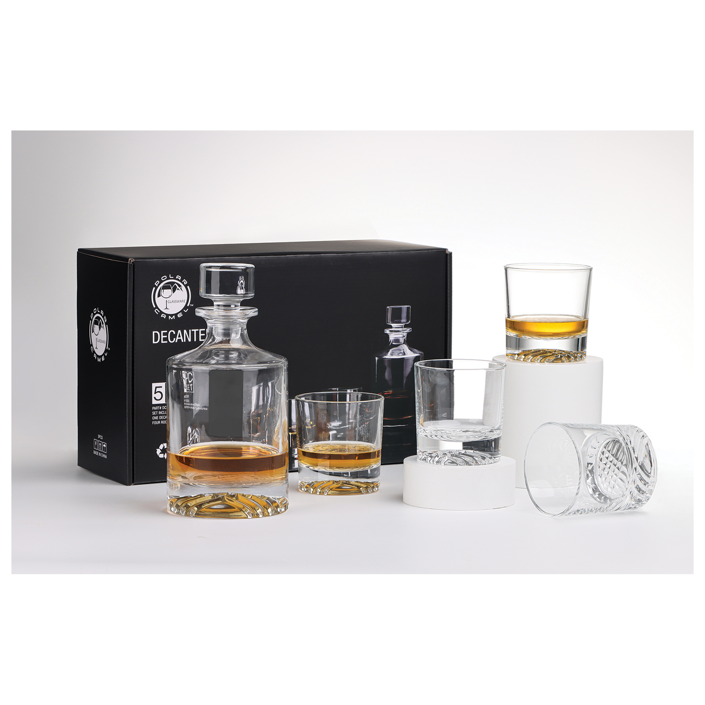 Round Glass Decanter with Four 9 oz Rocks Glasses