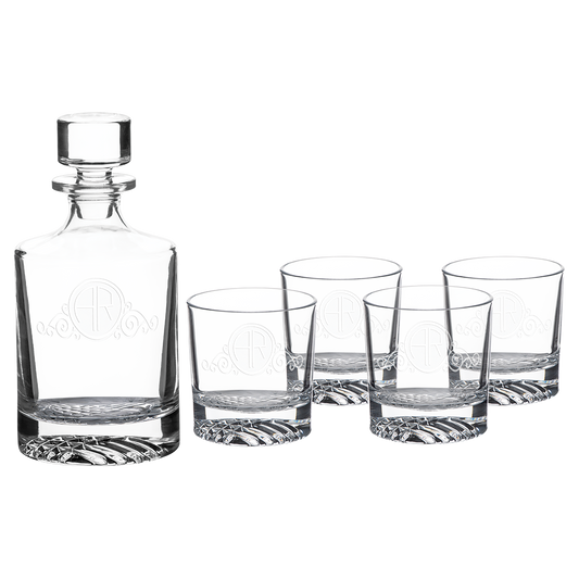 Round Glass Decanter with Four 9 oz Rocks Glasses