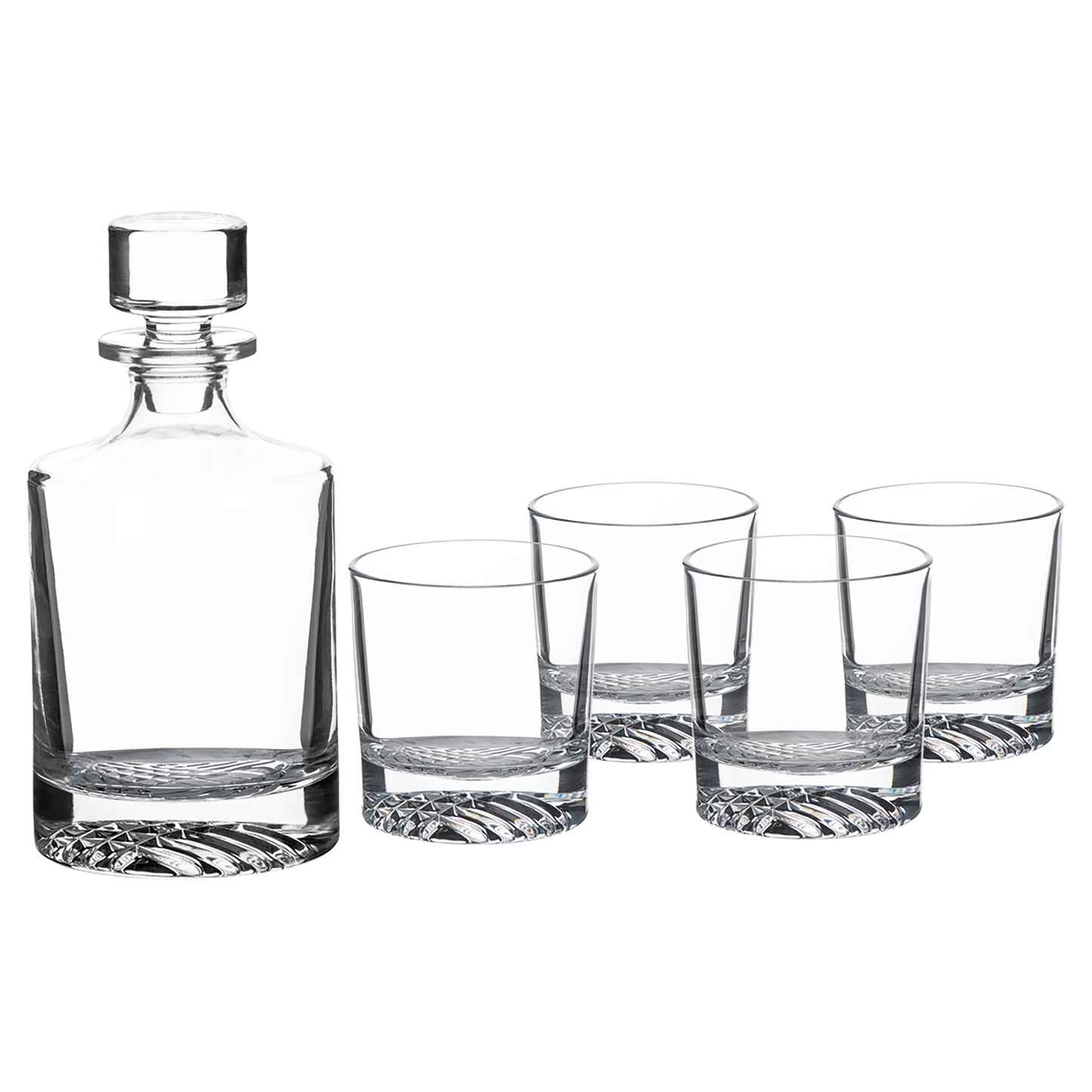 Round Glass Decanter with Four 9 oz Rocks Glasses