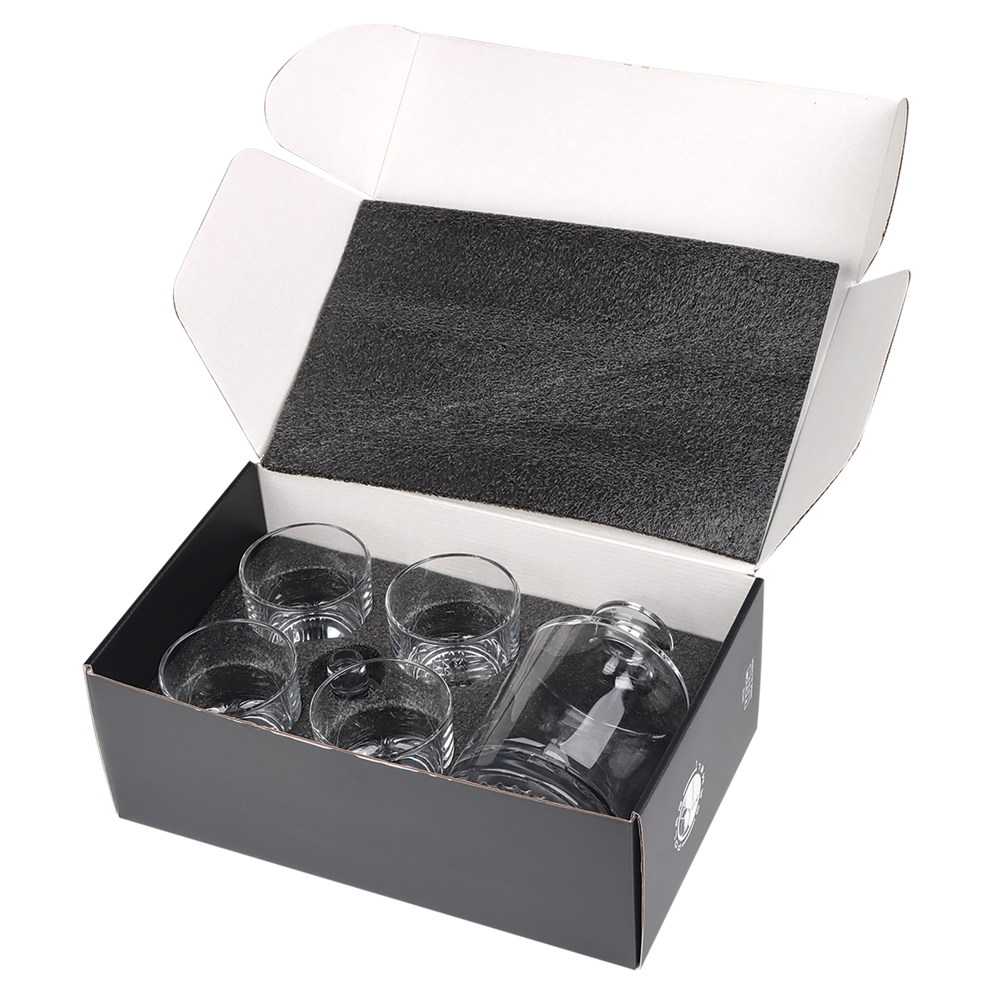 Round Glass Decanter with Four 9 oz Rocks Glasses